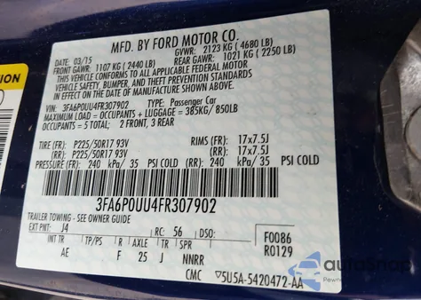 2015 Ford Fusion Hybrid S z USA, uszkodzony, nr VIN 3FA6P0UU4FR307902